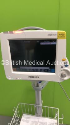 Philips IntelliVue MP30 Anesthesia Patient Monitor Ref 862135 on Stand (Powers Up-Small Crack To Casing-See Photo) * Mfd 2010 * - 2