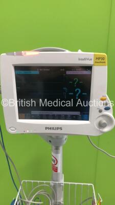 Philips IntelliVue MP30 Anesthesia Patient Monitor Ref 862135 with 1 x Philips M3001A Module with NBP,SpO2 and ECG/Resp Options * Mfd 2014 * and Leads on Stand (Powers Up) * Mfd 2011 * - 2