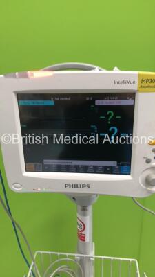 Philips IntelliVue MP30 Anesthesia Patient Monitor Ref 862135 with 1 x Philips M3001A Module with NBP,SpO2 and ECG/Resp Options * Mfd 2014 * and Leads on Stand (Powers Up) * Mfd 2011 * - 3