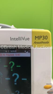 Philips IntelliVue MP30 Anesthesia Patient Monitor Ref 862135 with 1 x Philips M3001A Module with NBP,SpO2 and ECG/Resp Options * Mfd 2014 * and Leads on Stand (Powers Up) * Mfd 2011 * - 4