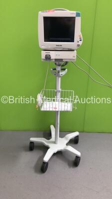 Philips IntelliVue MP50 Anesthesia Patient Monitor Ref 862116 with Philips IntelliVue G5 Gas Module with Water Trap on Stand (Powers Up) * Mfd 2010 *