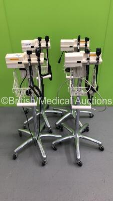 4 x Welch Allyn Otoscope/Ophthalmoscope Sets on Stands with 8 x Handpieces and Heads (All Power Up)