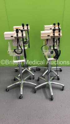 4 x Welch Allyn Otoscope/Ophthalmoscope Sets on Stands with 8 x Handpieces and Heads (All Power Up)
