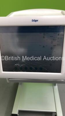 Drager Evita XL Ventilator Software Version 7.00 with Hoses on Stand (Powers Up-Damage to Screen-See Photos-Running Hours Can't Be Seen Due to Crack) * SN ASBK-0037 * * Mfd 2010 * - 4