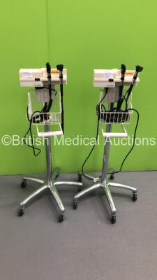 2 x Welch Allyn Otoscope/Ophthalmoscope Sets on Stands with 4 x Handpieces and Heads (All Power Up)