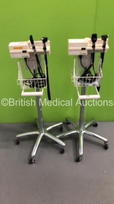 2 x Welch Allyn Otoscope/Ophthalmoscope Sets on Stands with 4 x Handpieces and Heads (All Power Up)