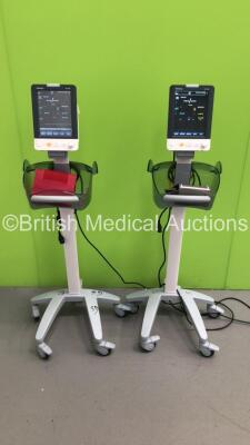 2 x Mindray VS-900 Patient Monitors on Stands with 2 x BP Cuffs (Both Power Up) * SN FV-67011792 / FV-67011794 *