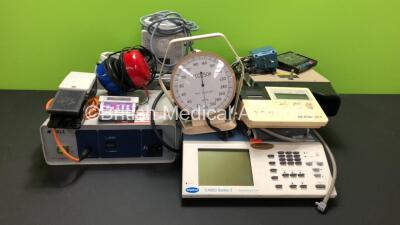 Mixed Lot Including 1 x Amplivox CA850 Series 3 Automatic Audiometer with Headphones, 1 x Omron 705CP Blood Pressure Monitor, 1 x Accoson Blood Pressure Meter, 1 x Keeler Key Stone View KS II Vision Screener with Controller, 1 x Walz Lithotron Lithotripte