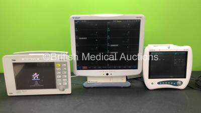 Job Lot of Patient Monitors Including 1 x Drager Infinity Delta Monitor (Powers Up when Tested with Stock Power Supply-Power Supply Not Included, Missing Cover-See Photo) 1 x Fukuda Denshi DS-770 Central Monitor (Powers Up) 1 x Mindray PM-7000 Patient Mon