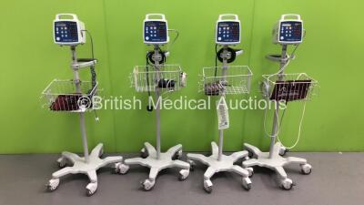 4 x Criticare Comfort Cuff Patient Monitors on Stands with 4 x BP Hoses,4 x BP Cuffs and 4 x SpO2 Finger Sensors (All Power Up)