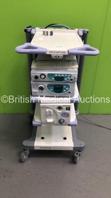 Olympus Stack Trolley Including Fujinon System 4400 Processor,Fujinon System 4400 Light Source Unit,Olympus KV-5 Suction Unit and Keyboard (Powers Up) * SN 796A197 / 7S082A *