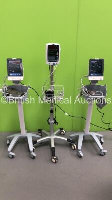 2 x Mindray VS-900 Patient Monitors on Stands with NIBP and SpO2 Options,2 x BP Hoses,2 x BP Cuffs and 2 x Sp02 Finger Sensors and 1 x Mindray VS-800 Patient Monitor on Stand with 1 x BP Hose,1 x BP Cuff and 1 x SpO2 Finger Sensor (All Power Up-Missing 1 