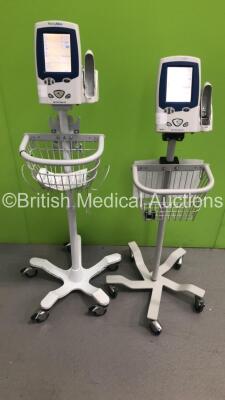 2 x Welch Allyn Spot Vital Signs LXi Patient Monitors on Stands (Both Power Up)