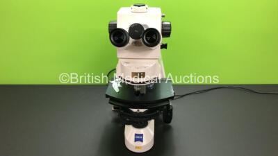 Zeiss Axioskop 2 Plus Benchtop Microscope with 3 x Optics (1 x Plan-NEOFLUAR 100x/1.30 Oil, 1 x EC Plan NEOFLUOR 63x/1.25 Oil and 1 x ACHROPLAN 10x/0.25 PH1) W-PI 10x/23 Eyepieces and Zeiss HAL 100 Light Source (Powers Up) *3304805255*