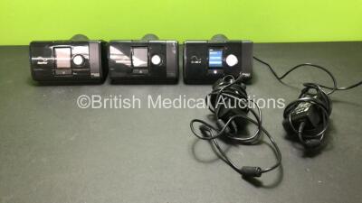 3 x ResMed Airsense 10 Autoset CPAP Units with 1 x AC Power Supplies (All Power Up)