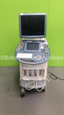 GE Voluson E8 Expert Flatscreen Ultrasound Scanner *Mfd - 07/2011* System Software Voluson E8 B 10.0.2.3095 with 1 x IC5-9-D Transducer / Probe and 1 x C1-5 Transducer / Probe (Powers Up, Missing Keys and Casing Damage - See Photos) *D14027*