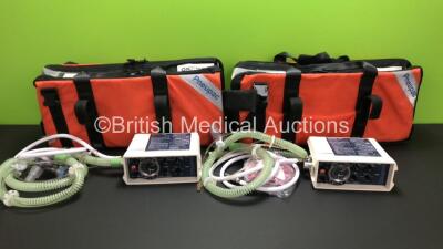 2 x Pneupac ventiPAC 200D MRI Compatible Ventilators with Hoses and Accessories in 2 x Pneupac Carry Bags *0111387 - 0111305*