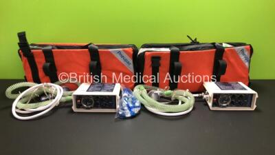 2 x Pneupac ventiPAC 200D MRI Compatible Ventilators with Hoses and Accessories in 2 x Pneupac Carry Bags *011390 - NA*