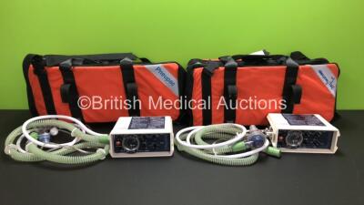 2 x Pneupac ventiPAC 200D MRI Compatible Ventilators with Hoses and Accessories in 2 x Pneupac Carry Bags *0111411 - 0110392*