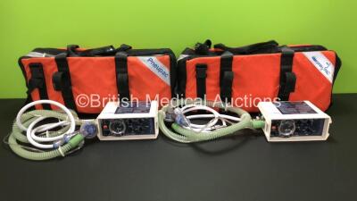 2 x Pneupac ventiPAC 200D MRI Compatible Ventilators with Hoses and Accessories in 2 x Pneupac Carry Bags *0110395 - 011385*