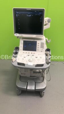 Toshiba Aplio 500 TUS-A500 Flat Screen Ultrasound Scanner *S/N T1D1232529* **Mfd 03/2012** Software Version AB_V2.10*R002 with 2 x Transducers / Probes (PLT-1204BX *Mfd 12/2013 and PVT-674BT *Mfd 03/2012*) (Powers Up - Missing Dial - See Pictures - Small 