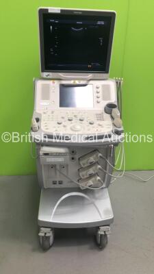 Toshiba Aplio MX SSA-780A Flat Screen Ultrasound Scanner *S/N 99E10Y3158* **Mfd 11/2010** with 3 x Transducers / Probes (PVT-375BT *Mfd 10/2010* / PVT-674BT *Mfd 10/2010* and PLT-704SBT *Mfd 09/2010*) and Sony UP-D897 Digital Graphic Printer (Powers Up - 