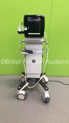 GE Venue 40 Anesthesia Ultrasound Scanner *Mfd - 03/2014* Version - R3.2.0 with 1 x 12L Transducer / Probe and Stylus on Docking Cart (Powers Up, Damaged Screen - See Photo) *344311WX6*