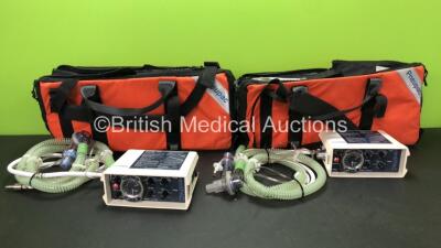 2 x Pneupac ventiPAC 200D MRI Compatible Ventilators with Hoses and Accessories in 2 x Pneupac Carry Bags *0111274 - 0111268*