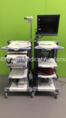 Olympus Stack System Including 1 x Olympus OEV181H Monitor, 1 x Olympus Evis Lucera CV-260 Processor, 1 x Olympus Evis Lucera CLV-260 Light Source, Olympus UCR Insufflator and 1 x Olympus MAJ-1156 Keyboard on 2 x Olympus Stack Trolleys (All Power Up) *LP*