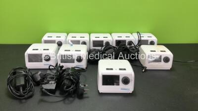 8 x DeVilbiss Blue Auto Plus CPAP Units with 6 x AC Power Supplies (All Power Up)