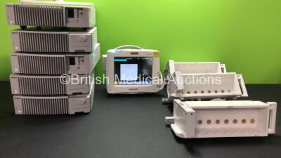 Job Lot Including 1 x Philips Intellivue MP30 Patient Monitors with 1 x Philips M3015A Microstream C02 Module, 5 x Philips MP90 Anesthesia Units and 3 x Philips M8048A Module Racks (All Power Up)