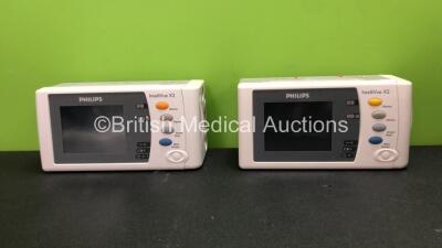 2 x Philips Intellivue X2 Handheld Patient Monitors Software Version M.04.00 - M.04.00 Including ECG, SpO2, NBP, Temp and Press Options with 2 x Batteries (Both Power Up when Tested with Stock Batteries,2 x Flat Batteries Included) *Mfd 2018 - 2014*