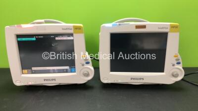 2 x Philips Intellivue MP30 Patient Monitors with 2 x Philips M3001A Modules Including ECG, SpO2 and NBP Options (Both Power Up)