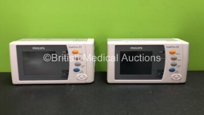 2 x Philips Intellivue X2 Handheld Patient Monitors Software Version L.01.05 - M.04.00 Including ECG, SpO2, NBP, Temp and Press Options with 2 x Batteries (Both Power Up when Tested with Stock Batteries,2 x Flat Batteries Included) *Mfd 2016 - 2018*