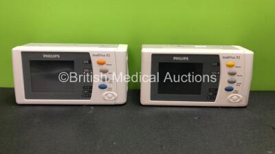 2 x Philips Intellivue X2 Handheld Patient Monitors Software Version M.04.00 - M.04.00 Including ECG, SpO2, NBP, Temp and Press Options with 2 x Batteries (Both Power Up when Tested with Stock Batteries,2 x Flat Batteries Included) *Mfd 2018 - 2018*