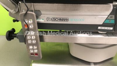 Eschmann RX600 Operating Table with Controller and 1 x Foot Stirrup (Powers Up, Untested Due to Suspected Low Battery, Missing 1 Cushion - See Photo) *108163 / R6AC-4L-1135* - 3
