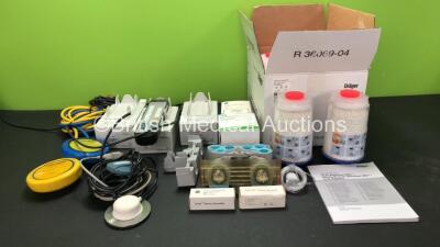 Mixed Lot Including 1 x Eschmann Electrosurgery Footswitch, 3 x Maquet Type 3110.26A9 Bed Controller Chargers with 1 x Maquet Controller, 1 x Philips TOCO Fetal Transducer / Probe and Various Anesthetic Machine Spare Parts Including 6 x Drager Absorbers, 