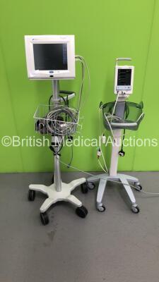 1 x Mindray Datascope Duo Vital Signs Monitor on Stand with BP Hose and SPO2 Finger Sensor and 1 x Spacelabs UltraView SL Patient Monitor on Stand with Multiparameter Module Including ECG, hlo1, hlo2, NIBP, T1-2, SPO2 and P1-2 Options and Selection of Lea