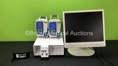 Mixed Lot Including 2 x Carefusion Alaris GP Volumetric Infusion Pumps (Both Power Up) 1 x GE Module Rack, 1 x GE E-PRESTN Module and 1 x GE Datex Ohmeda LCD Monitor (Powers Up) *SN 256778 - 282054 - BB821A15796 - 250742 - 250846*