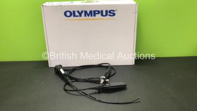 Olympus CYF-V Video Cystoscope in Case - Engineer's Report : Optical System - Untested Due to No Processor, Angulation - No Fault Found, Insertion Tube - Minor Kink, Light Transmission - No Fault Found, Channels - No Fault Found, Leak Check - No Fault Fou