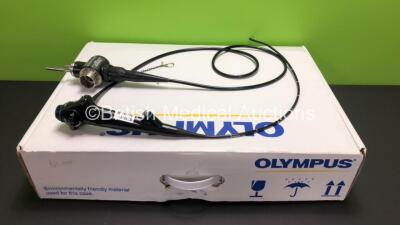 Olympus BF Type P240 Video Bronchoscope *Mfd 2005* Engineers Report : Optical System - Ok, Angulation - Ok, Insertion Tube - Ok, Light Transmission - Ok, Channels - Ok, Leak Check - Ok *SN