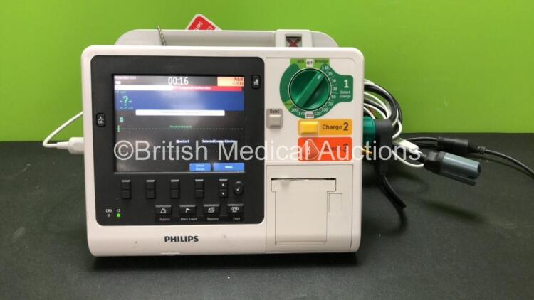 Philips Heartstart XL+ Defibrillator Including Pacer ECG and Printer Options with 1 x 3 Lead ECG Lead and 1 x Paddle Lead (Powers Up) *SN USN1519094*