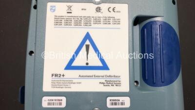 2 x Philips Heartstart FR2+ Defibrillators in Carry Cases with 2 x Batteries *Install Dates 12-2022 / 10-2021* (Both Power Up and Pass Self Test) *1011890076 - 0206183568* - 4