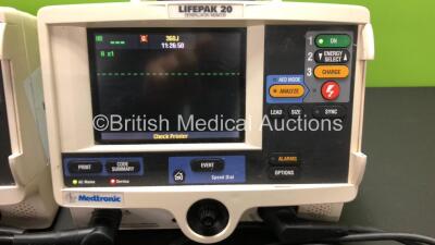 2 x Medtronic Lifepak 20 Defibrillators / Monitor Including ECG and Printer Options with 2 x Paddle Leads and 2 x ECG Leads *Mfd 2006 - 2005* (Both Power Up) - 2