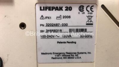 2 x Medtronic Lifepak 20 Defibrillators / Monitor Including ECG and Printer Options with 2 x Paddle Leads and 2 x ECG Leads *Mfd 2006 - 2005* (Both Power Up) - 6