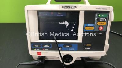 Physio Control Lifepak 20 Defibrillator / Monitor with 1 x Paddle Lead and 1 x 3 Lead ECG Lead (Powers Up with Missing Door Panel-See Photo) *SN FS0118347 - 30898707* - 2