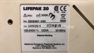 2 x Medtronic Lifepak 20 Defibrillators / Monitor Including ECG and Printer Options with 2 x Paddle Leads and 2 x ECG Leads *Mfd 2006 - 2006* (1 x Powers Up, 1 No Power) - 6