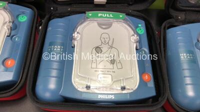 3 x Philips Heartstart HS1 Defibrillators in Carry Cases with 3 x Batteries (All Power Up) *SN A12C01103 - A10A00301 - A09F03126* - 2