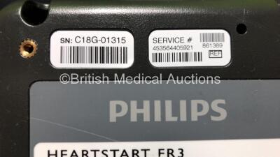 2 x Philips HeartStart FR3 Defibrillators in Cases with 2 x Batteries * Install Before 2024 - 2021 * (Both Power Up) * SN C15H 00319 - C18G 01315* - 7