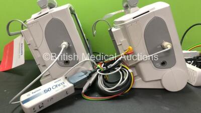 2 x Philips MRx Defibrillators Including Pacer, ECG and Printer Options with 2 x Philips M3538A Batteries, 2 x Philips M3539A Modules, 2 x Paddle Leads, 2 x Philips M3725A Test Loads and 2 x 3 Lead ECG Leads (Both Power Up) *SN US00332946 - US00214824* - 4